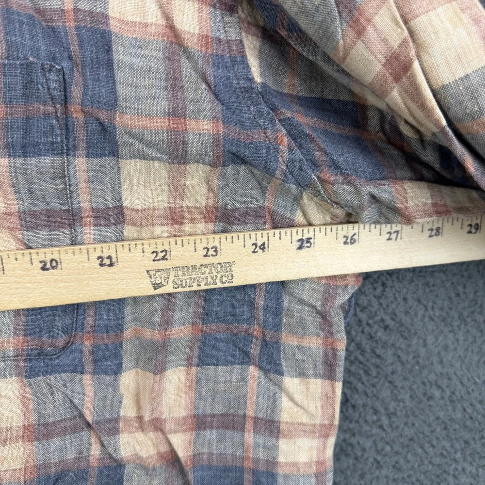 Banana Republic Mens XL Plaid Button Down Shirt 100% Linen Blue Tan Portugal